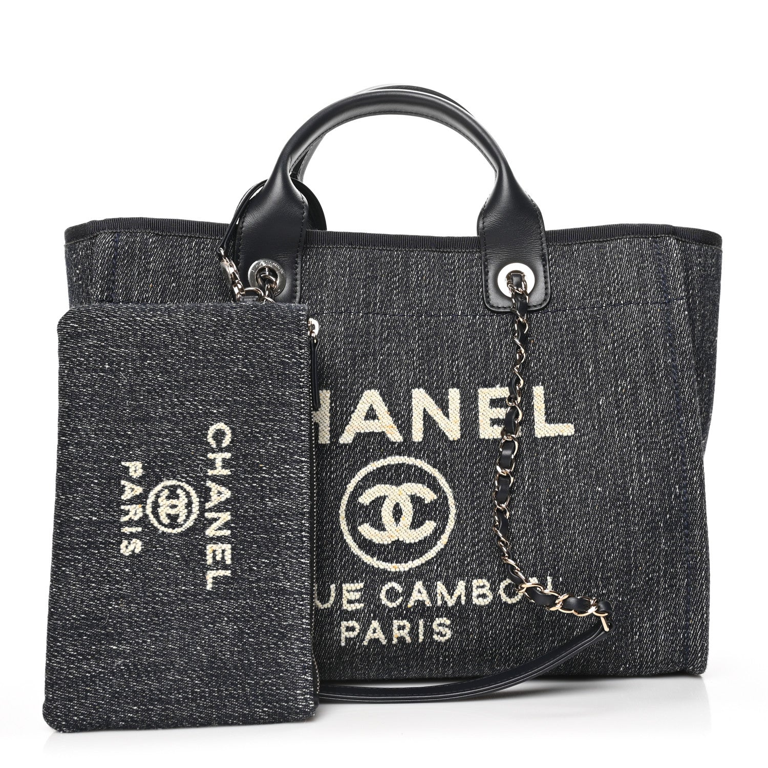 Chanel Denim Small Deauville Tote Dark Blue White 1 of 11
