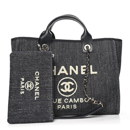 Chanel Denim Small Deauville Tote Dark Blue White 1 of 11