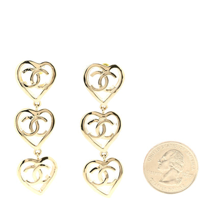 Chanel Metal CC Triple Heart Coco In Love Drop Earrings Gold 2 of 3