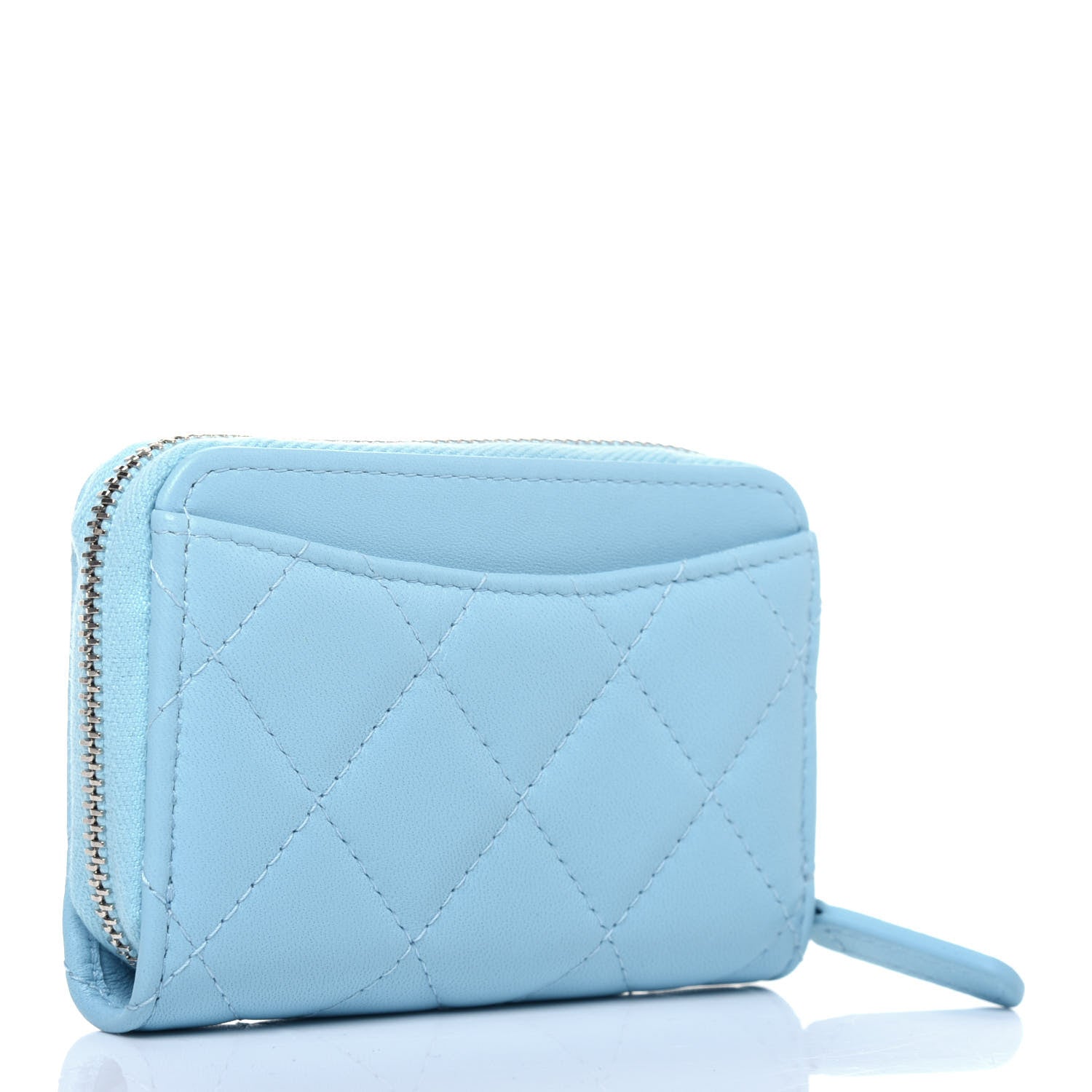 Chanel Lambskin Quilted Zip Around Coin Purse Wallet Neon Blue 3 of 11