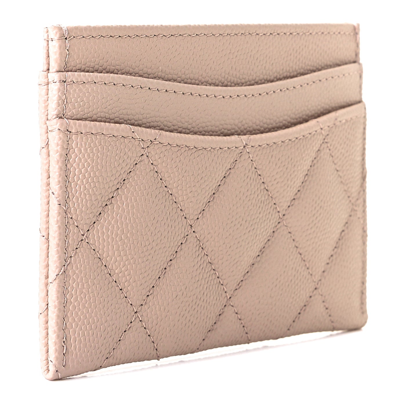 Caviar Quilted Card Holder Light Beige