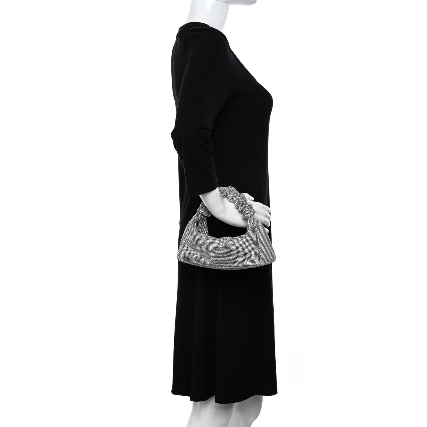 Mesh Crystal Rhinestone Mini Scrunchie Clutch Black Silver