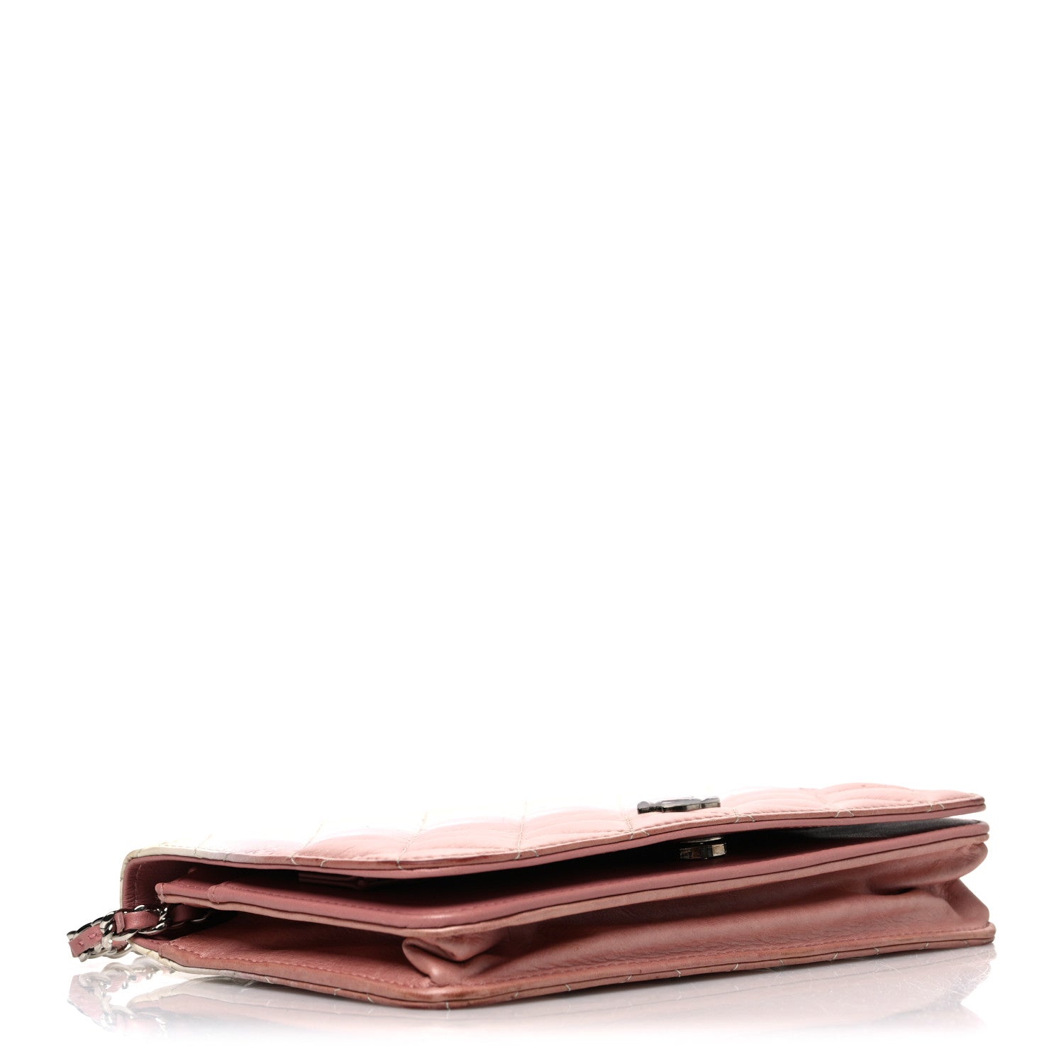 Chanel Ombre Patent Calfskin Quilted Wallet on Chain WOC Pink White 4 of 12