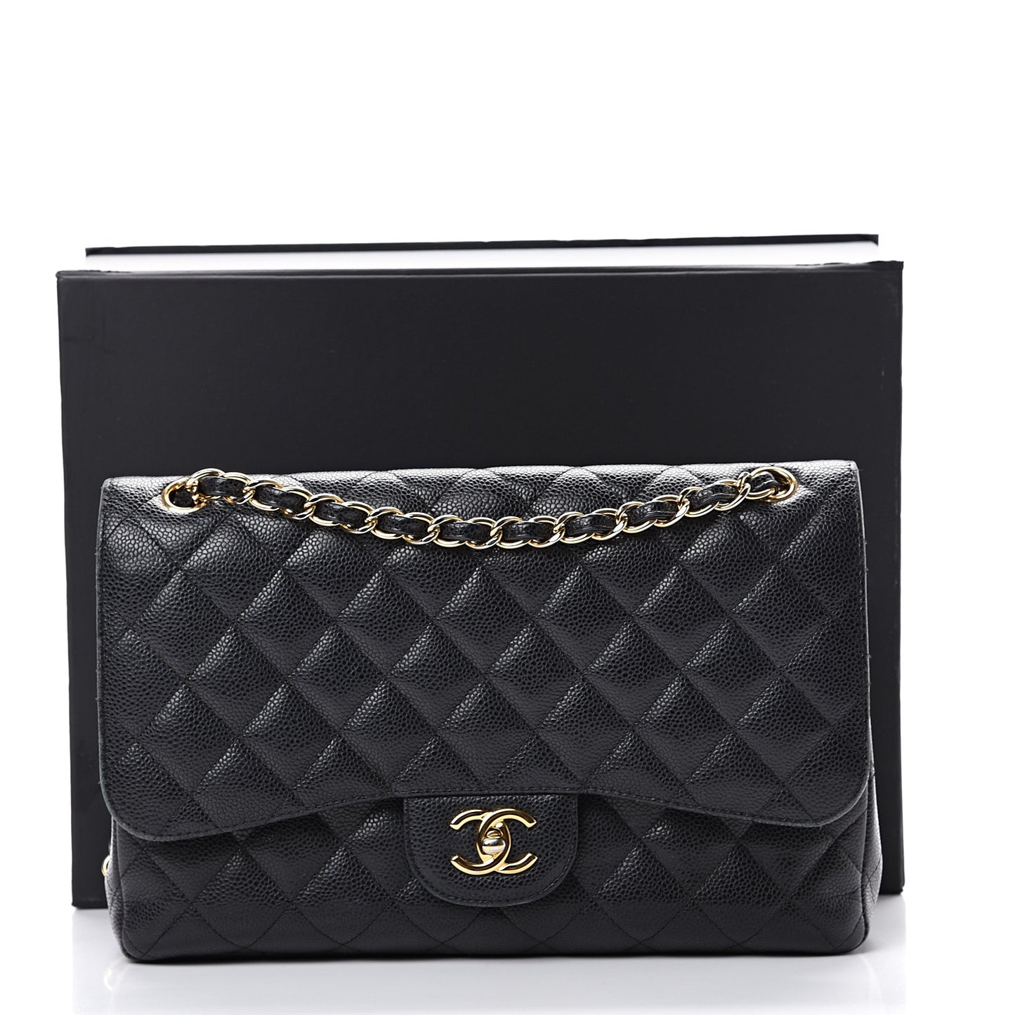 Caviar Quilted Jumbo Double Flap Black