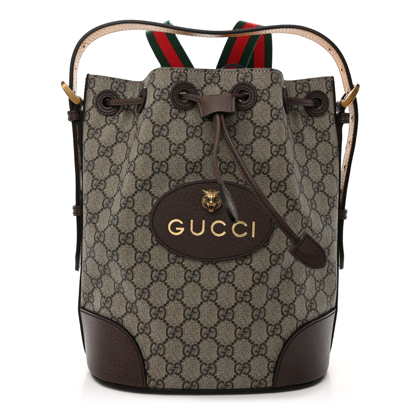 GG Supreme Monogram Neo Vintage Drawstring Bucket Backpack Beige New Acero Crop