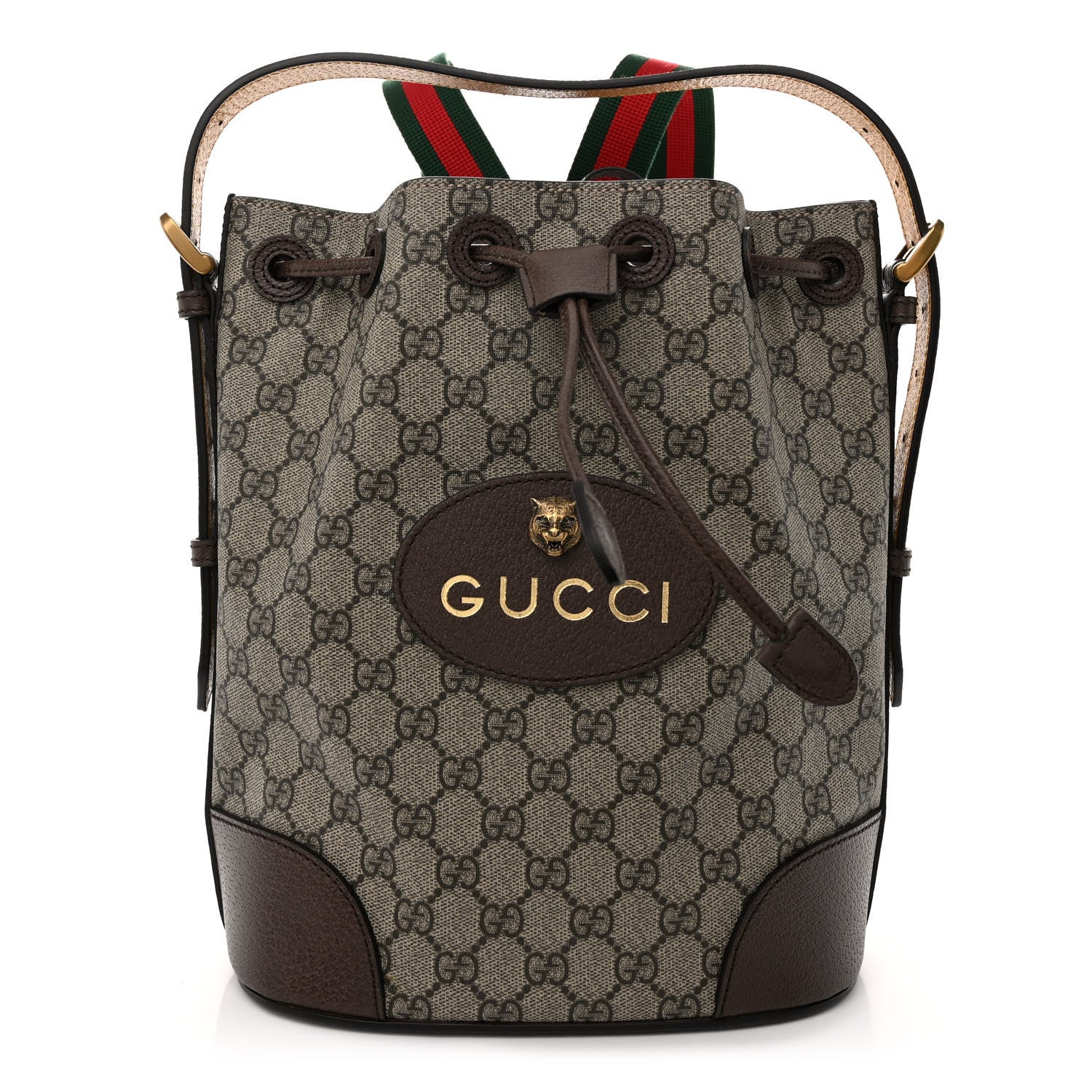 Gucci GG Supreme Monogram Neo Vintage Drawstring Bucket Backpack Beige New Acero Crop 1 of 9