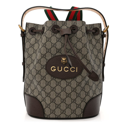 Gucci GG Supreme Monogram Neo Vintage Drawstring Bucket Backpack Beige New Acero Crop 1 of 9