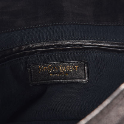 Saint Laurent Metallic Calfskin Large Besace Tote Volcano Silver 6 of 8