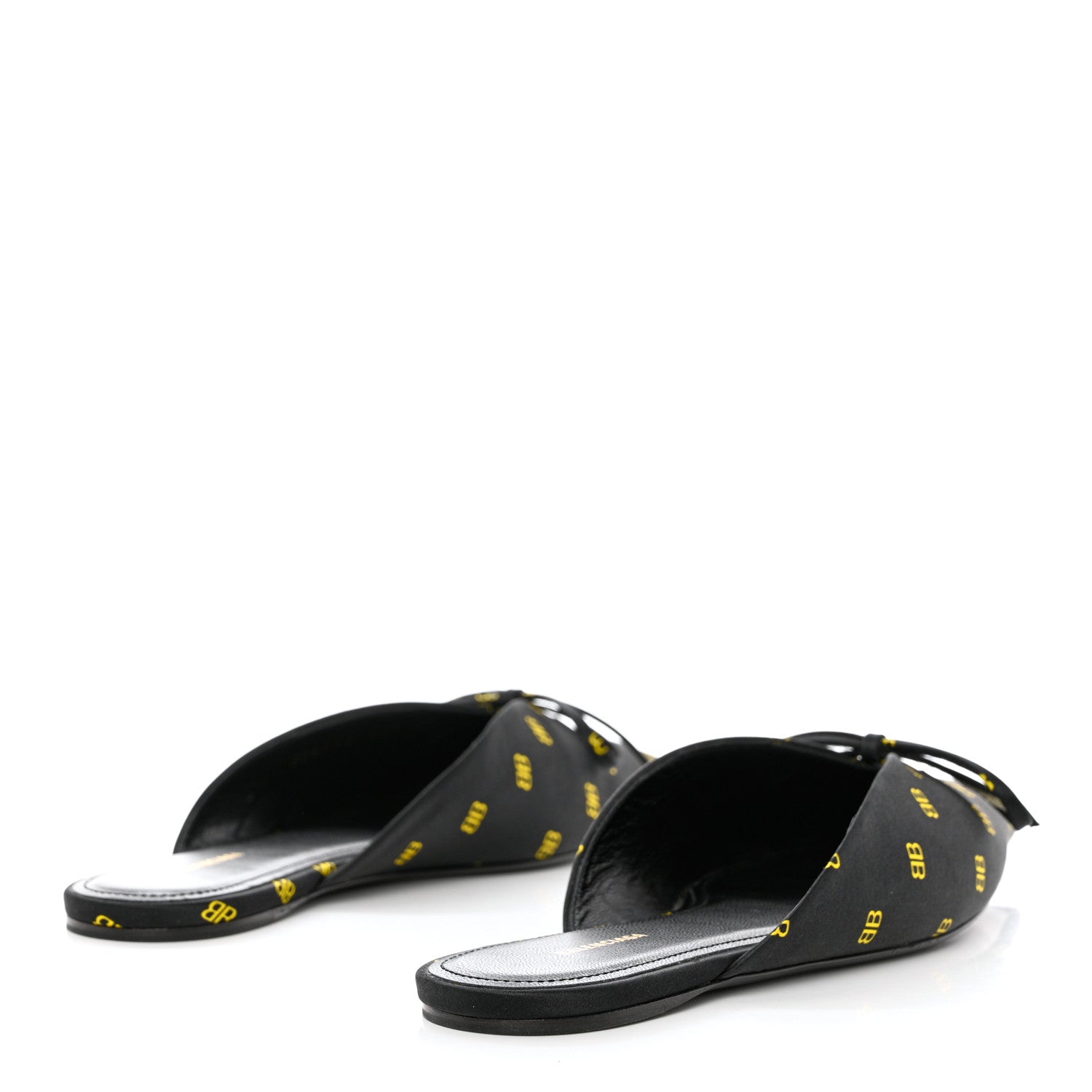 Balenciaga Crepe Satin BB Printed Pointy Toe Knife Flat Mules 36.5 Black Yellow 4 of 9