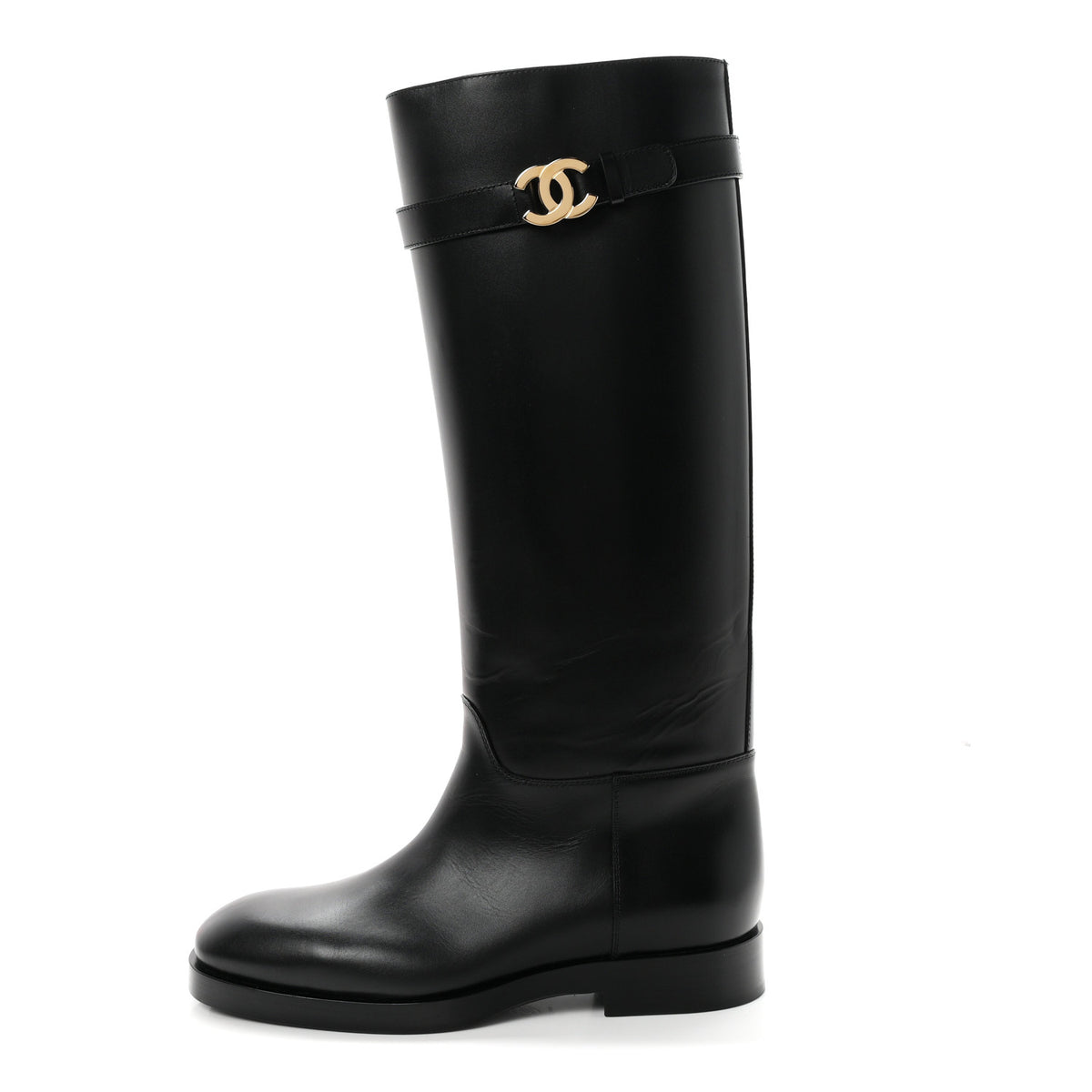 Chanel Calfskin CC Buckle High Boots 42 Black 1 of 8