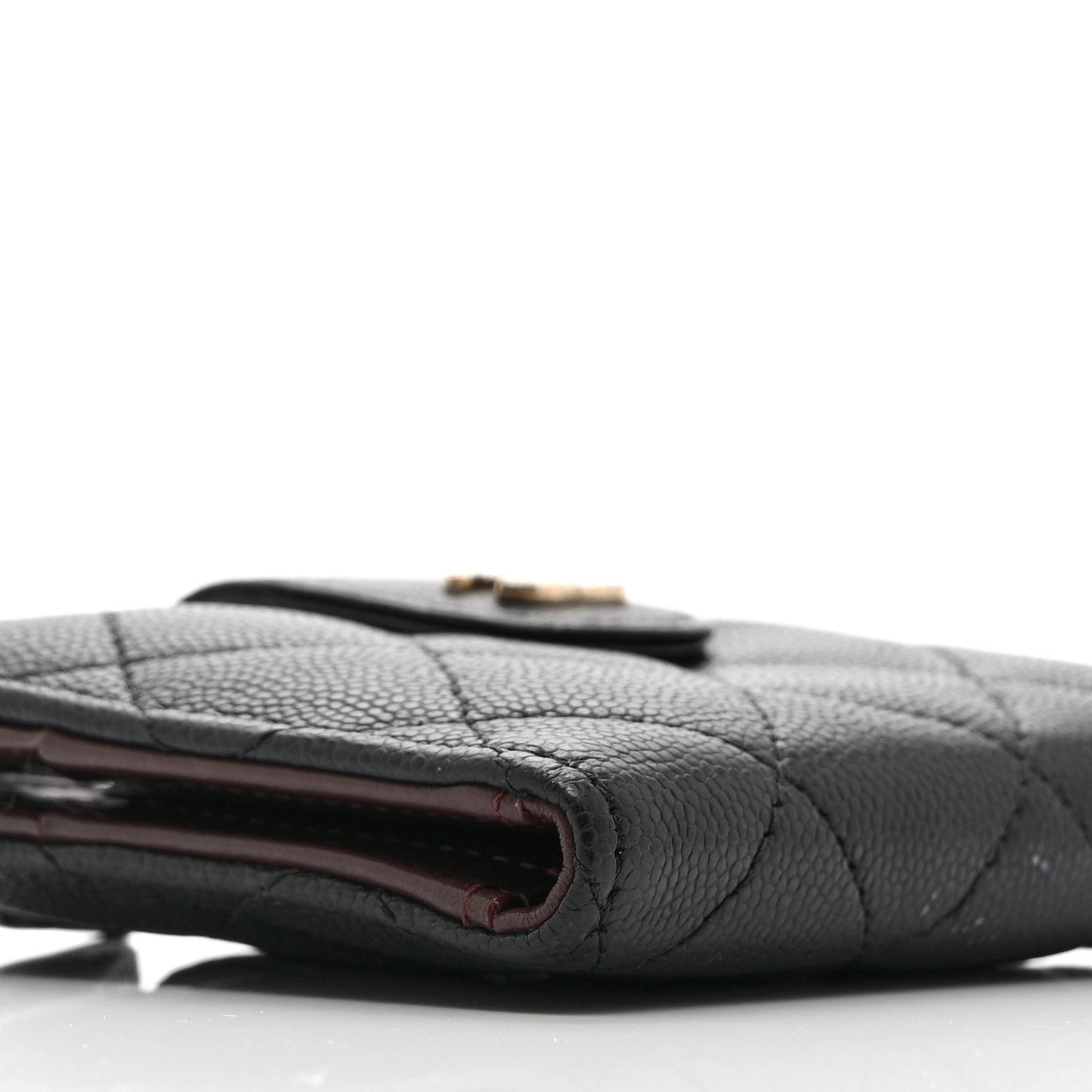 Caviar Quilted Compact Zipped Pocket Wallet Black