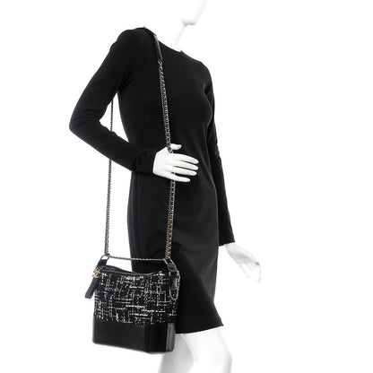 Chanel Tweed Calfskin Quilted Medium Gabrielle Hobo Black White 3 of 8