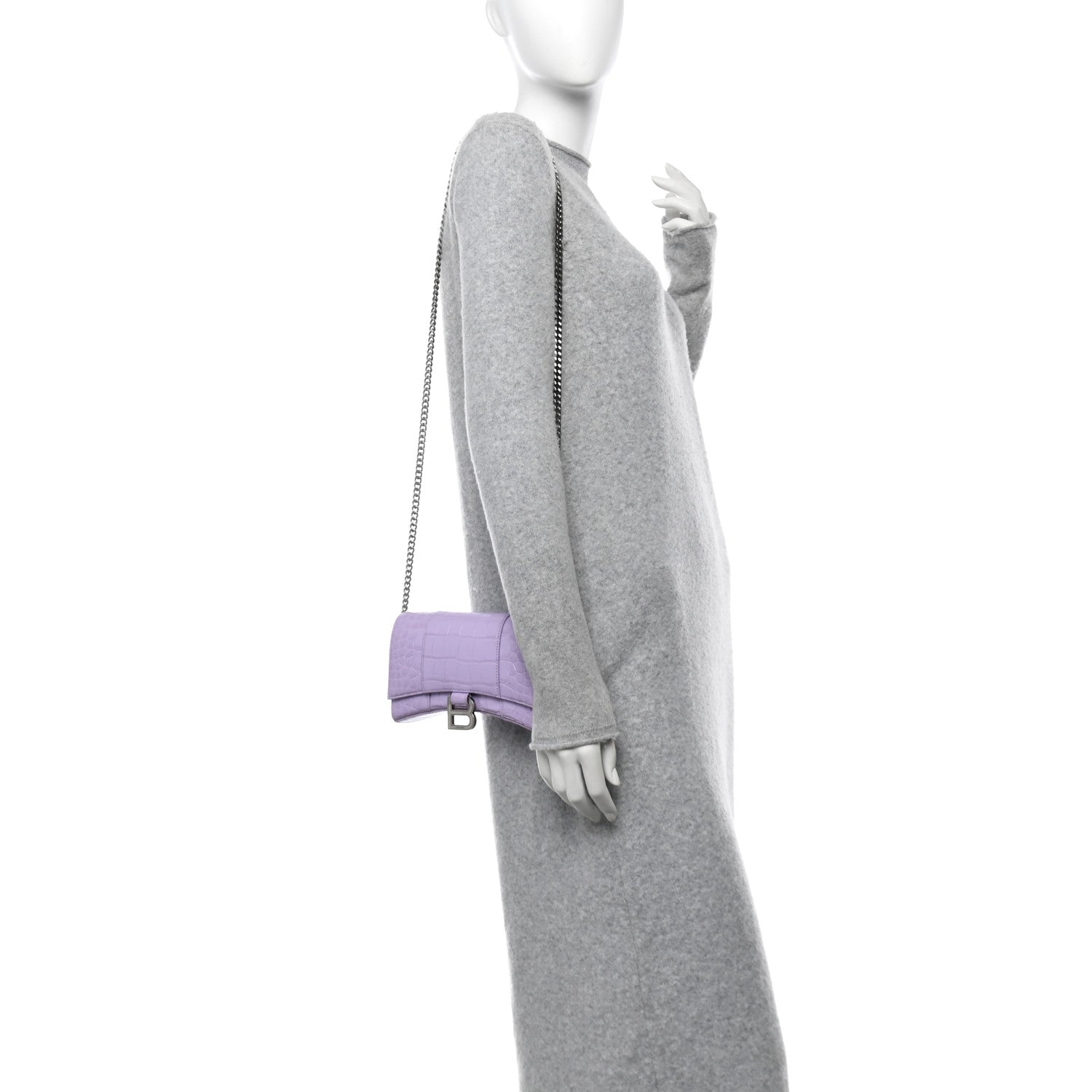 Balenciaga Shiny Calfskin Crocodile Embossed Hourglass Chain Bag Lilac 2 of 11