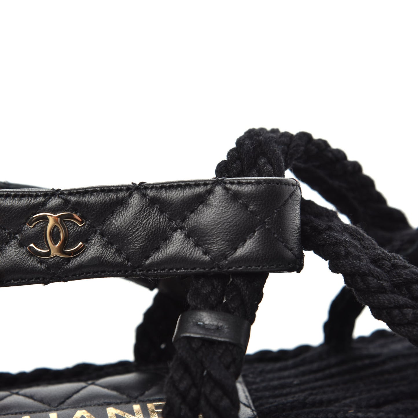 Cord Lambskin Quilted Logo Sandals 37 Black