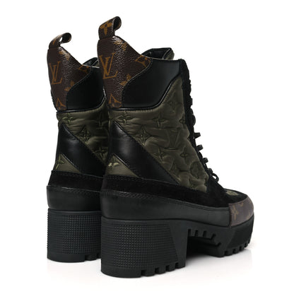 Louis Vuitton Nylon Embroidered Monogram Suede Laureate Platform Desert Boots 38 Kaki 5 of 9