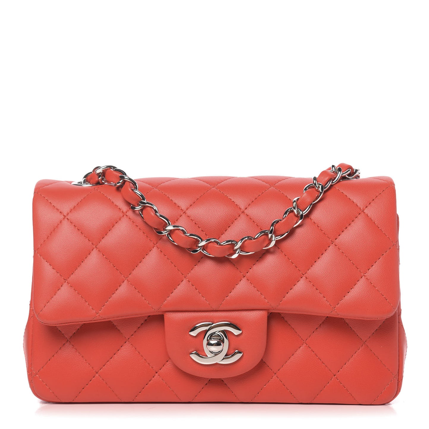 Lambskin Quilted Mini Rectangular Flap Red