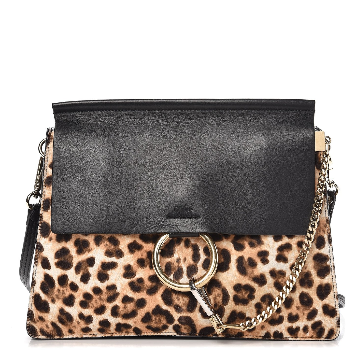 Calf Hair Leopard Print Medium Faye Shoulder Bag Abstract White