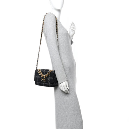 Chanel Wool Tweed Quilted Small Elegant Chain Flap Black Grey 2 of 10