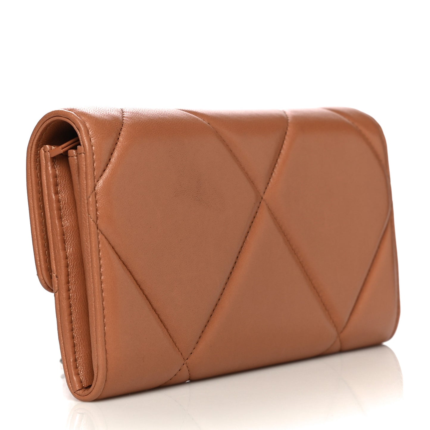 Lambskin Quilted Chanel 19 Flap Wallet Brown