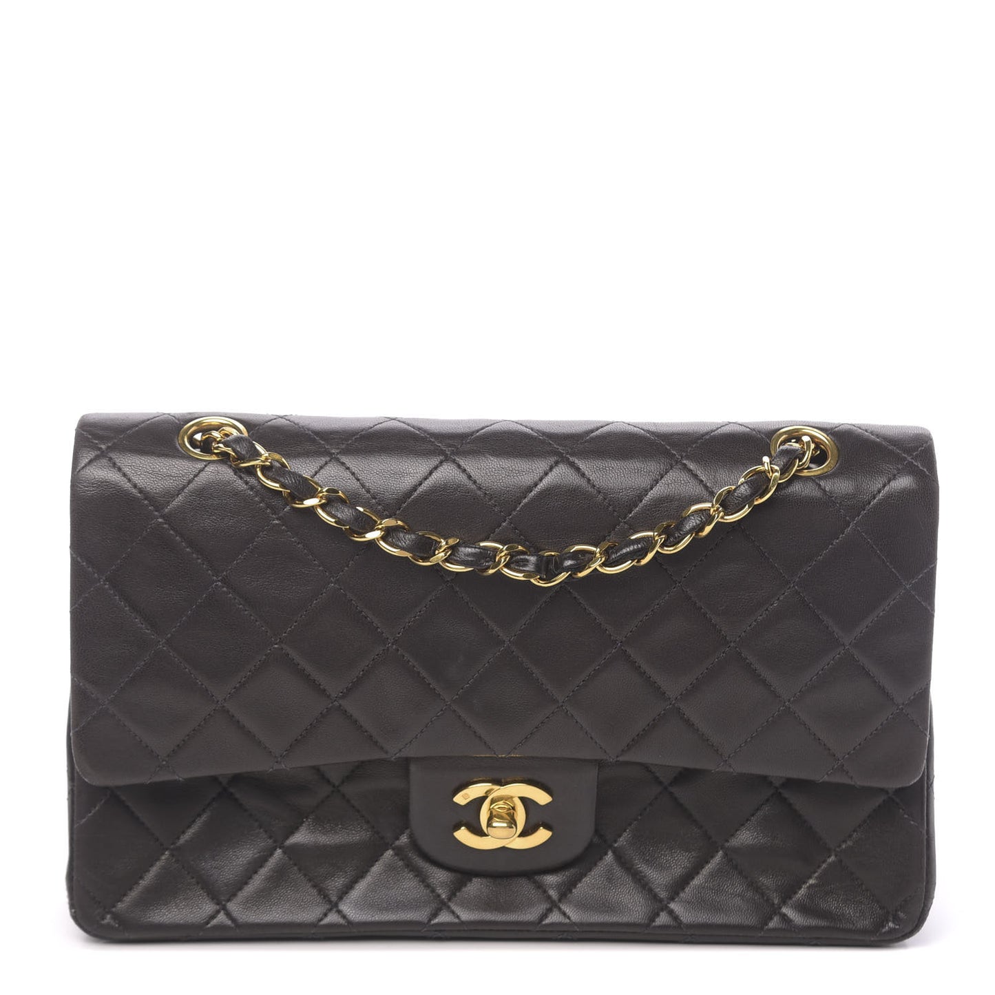Lambskin Quilted Medium Double Flap Brown