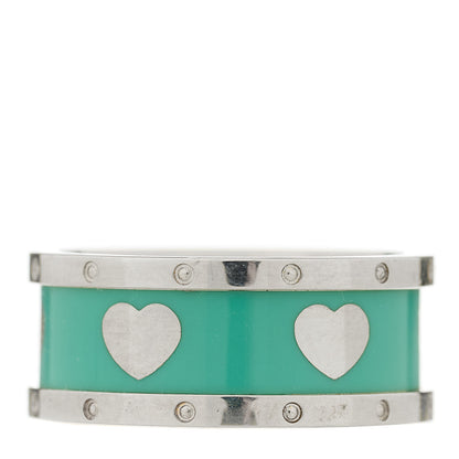 Tiffany Sterling Silver Enamel Heart Band Ring 48 4.5 1 of 5