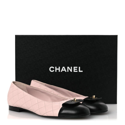 Chanel Calfskin Lambskin Quilted CC Ballerina Flats 39 Light Pink Black 13 of 13