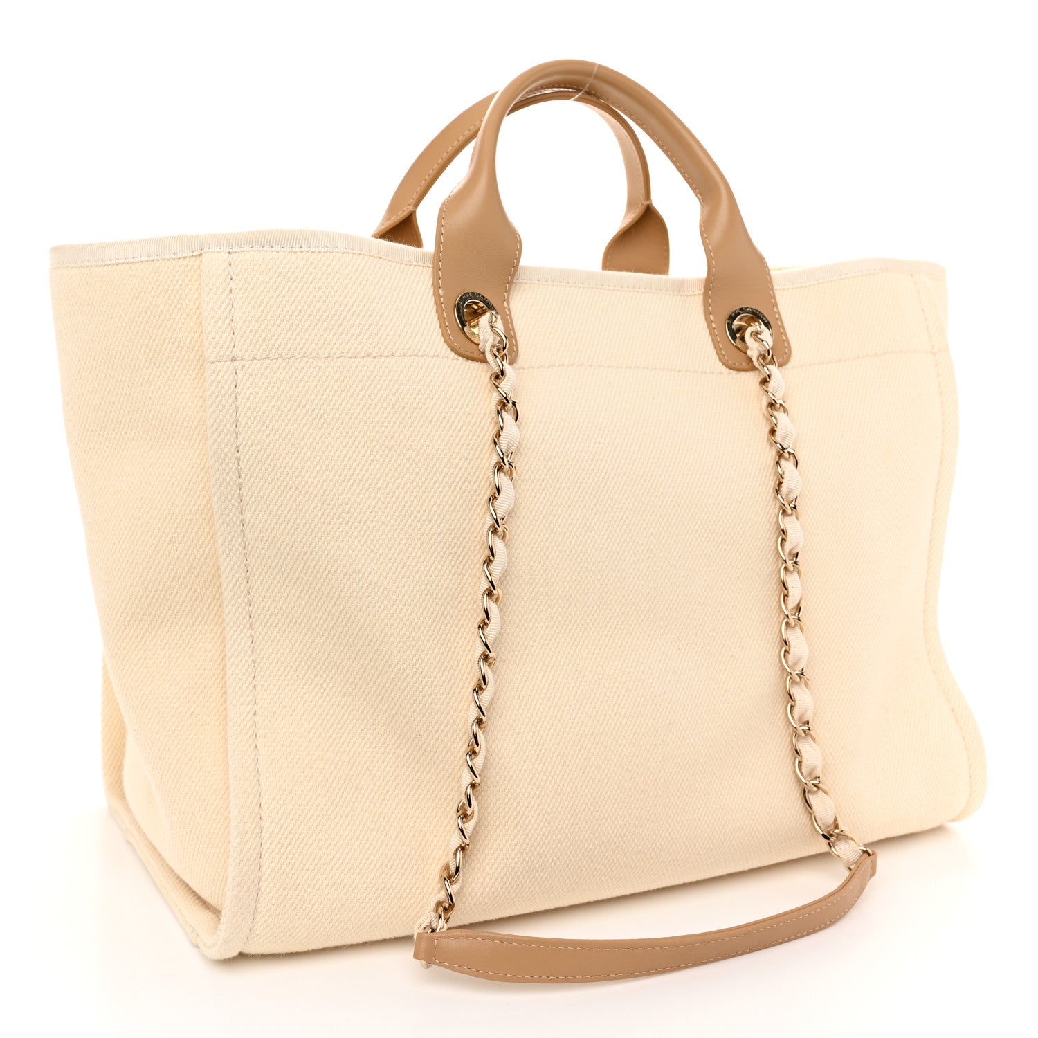 Chanel Canvas Pearl Medium Deauville Tote Ecru Beige 3 of 10