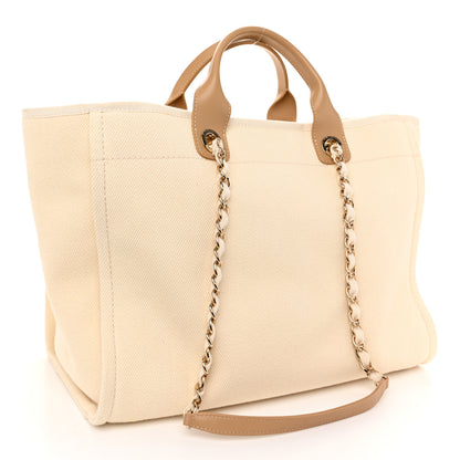 Chanel Canvas Pearl Medium Deauville Tote Ecru Beige 3 of 10