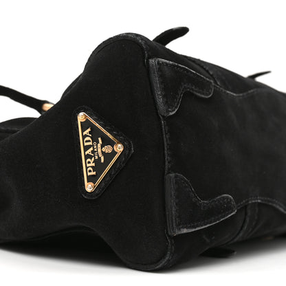 Prada Suede Easy Foldover Pushlock Satchel Black 8 of 9