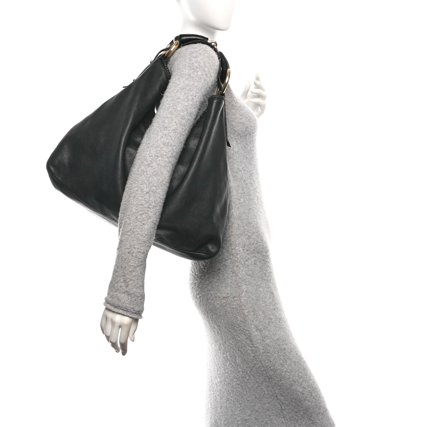 Calfskin Large Horsebit Chain Hobo Black