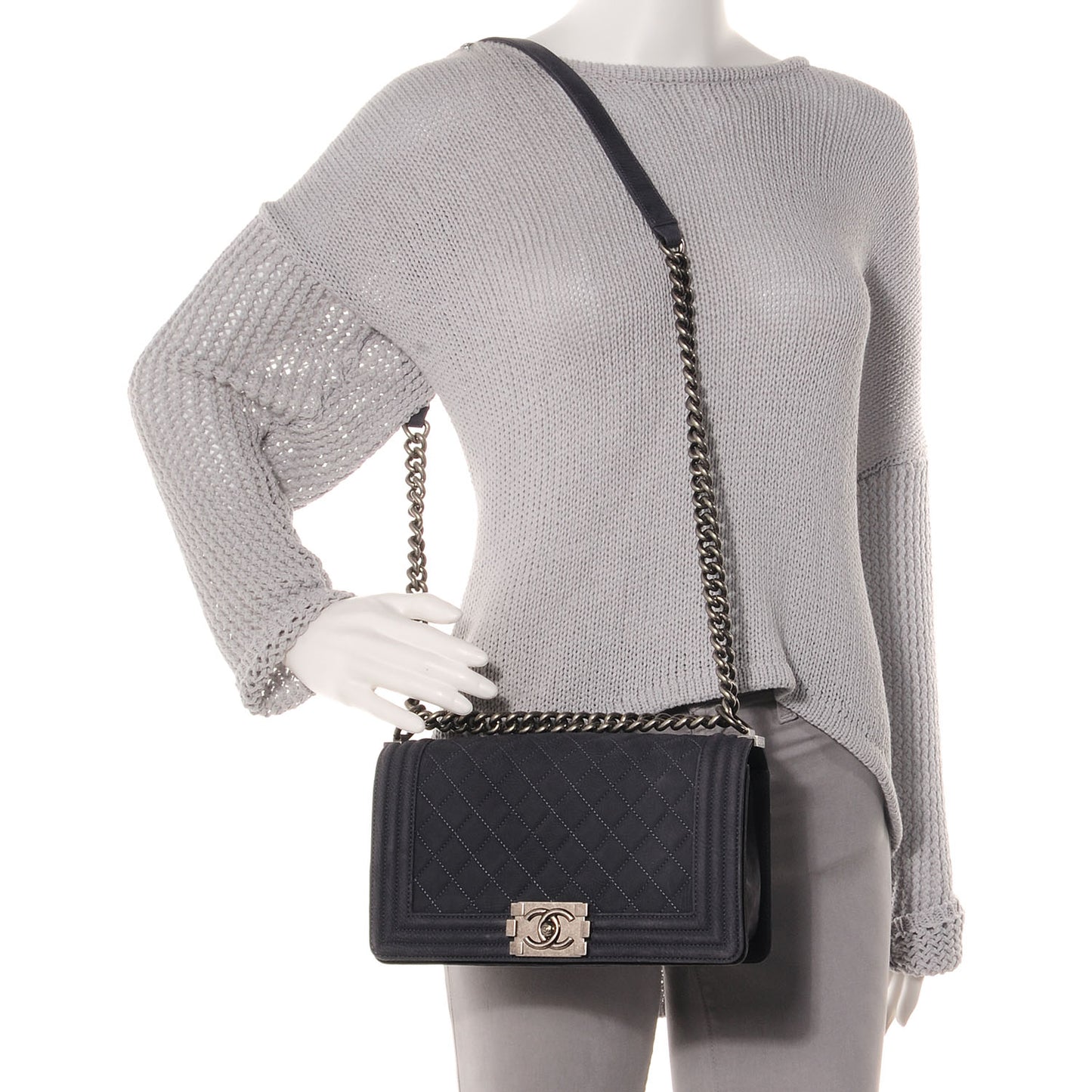 Suede Calfskin Medium Boy Flap Grey