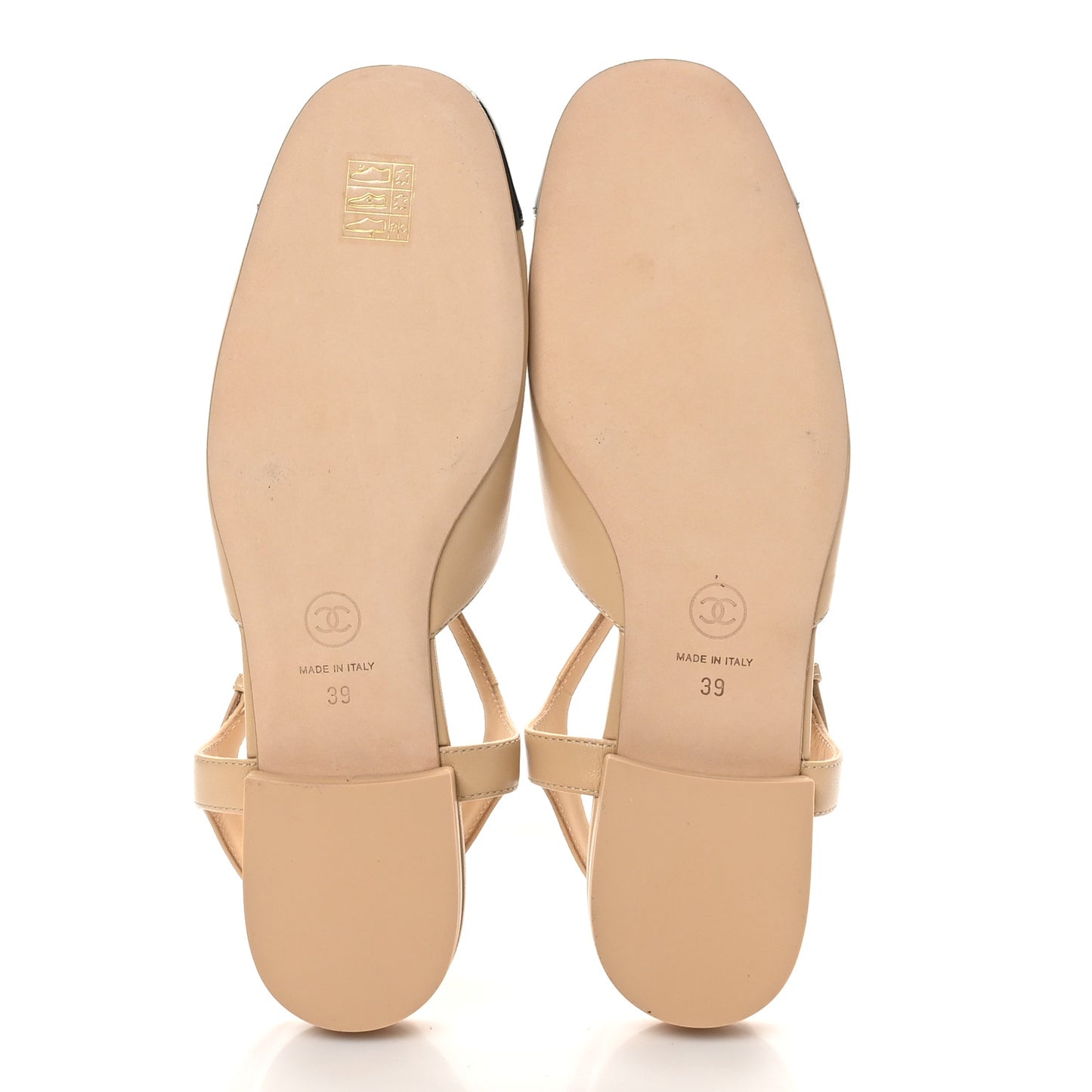 Lambskin Patent Cap Toe Crystal Enamel CC Mary Jane Slingback Flats 39 Beige Black