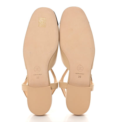 Chanel Lambskin Patent Cap Toe Crystal Enamel CC Mary Jane Slingback Flats 39 Beige Black 6 of 9