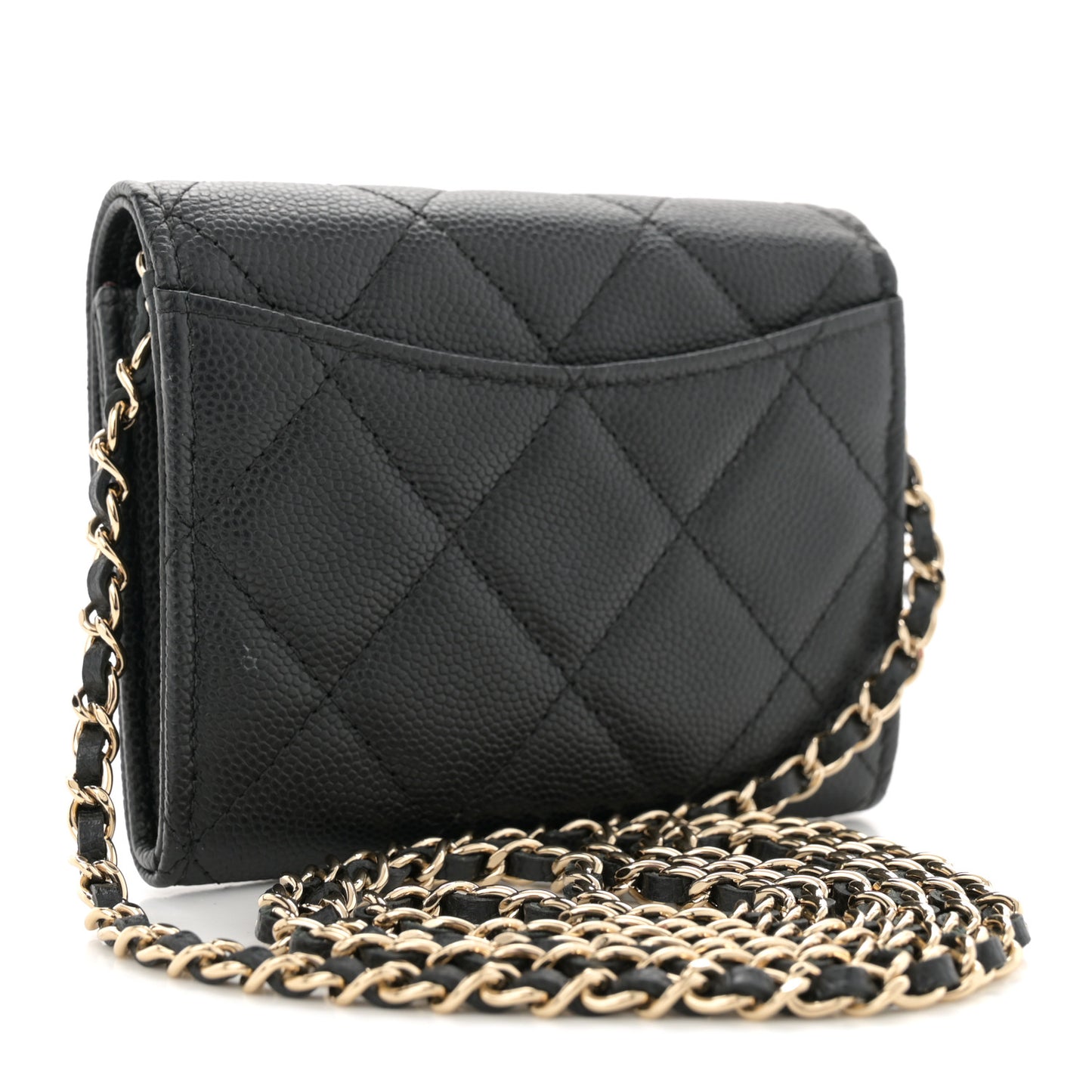 Caviar Quilted Flap Card Holder On Chain Black
