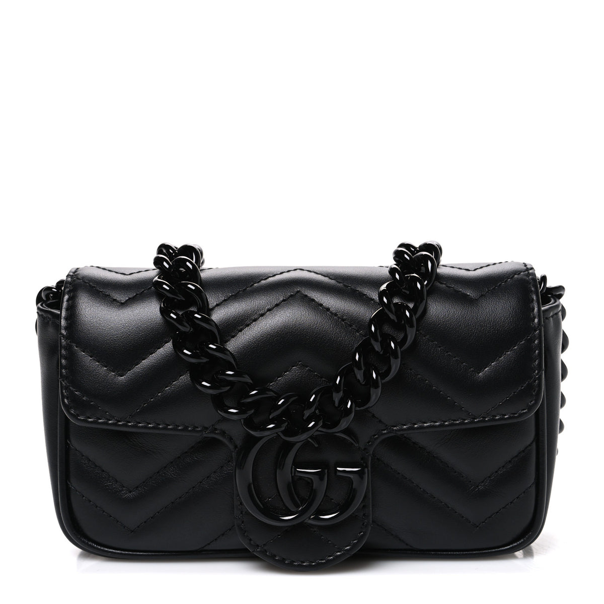 Gucci Calfskin Matelasse Monochrome GG Marmont Chain Belt Bag Black 1 of 10