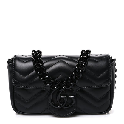 Gucci Calfskin Matelasse Monochrome GG Marmont Chain Belt Bag Black 1 of 10