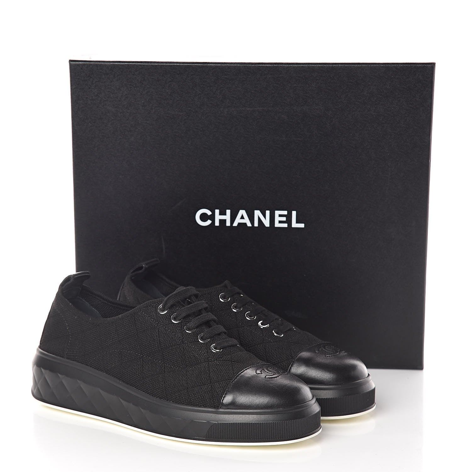 Chanel Canvas Quilted Cap Toe Sneakers 39 Black 8 of 8