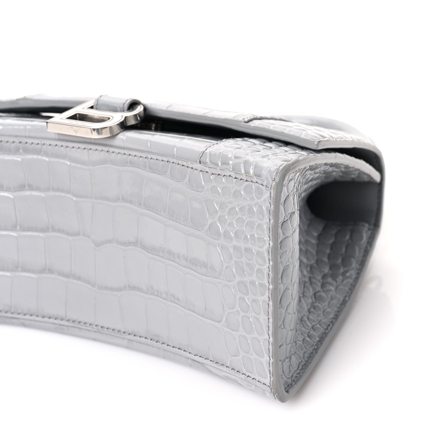 Balenciaga Shiny Calfskin Crocodile Embossed Small Hourglass Top Handle Bag Balenciaga Grey 10 of 10