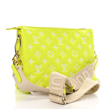 Louis Vuitton Calfskin Embossed Monogram LV Match Coussin PM Fluorescent Yellow 3 of 9