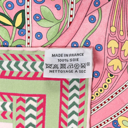 Hermes Silk Selle Des Steppes Scarf 90 Rose Pale Bleu Jean 5 of 6