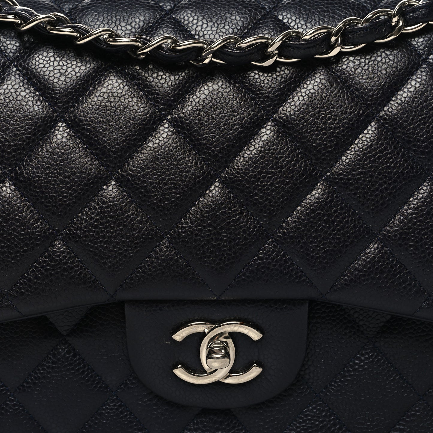 Caviar Quilted Jumbo Double Flap Navy Blue