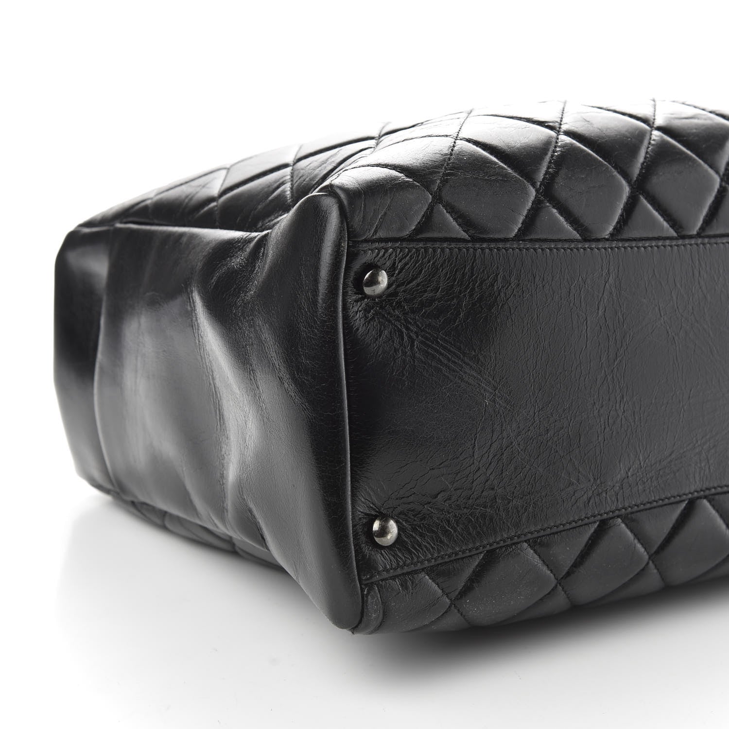 Chanel Glazed Calfskin Quilted Large Nameplate Shopping Tote Black 6 of 10