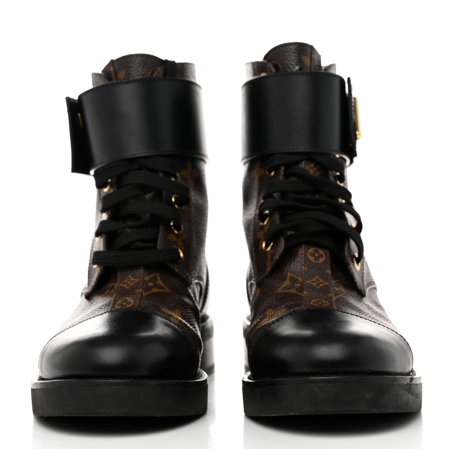 Louis Vuitton Calfskin Monogram Wonderland Flat Ranger Boots 37.5 Black 2 of 8