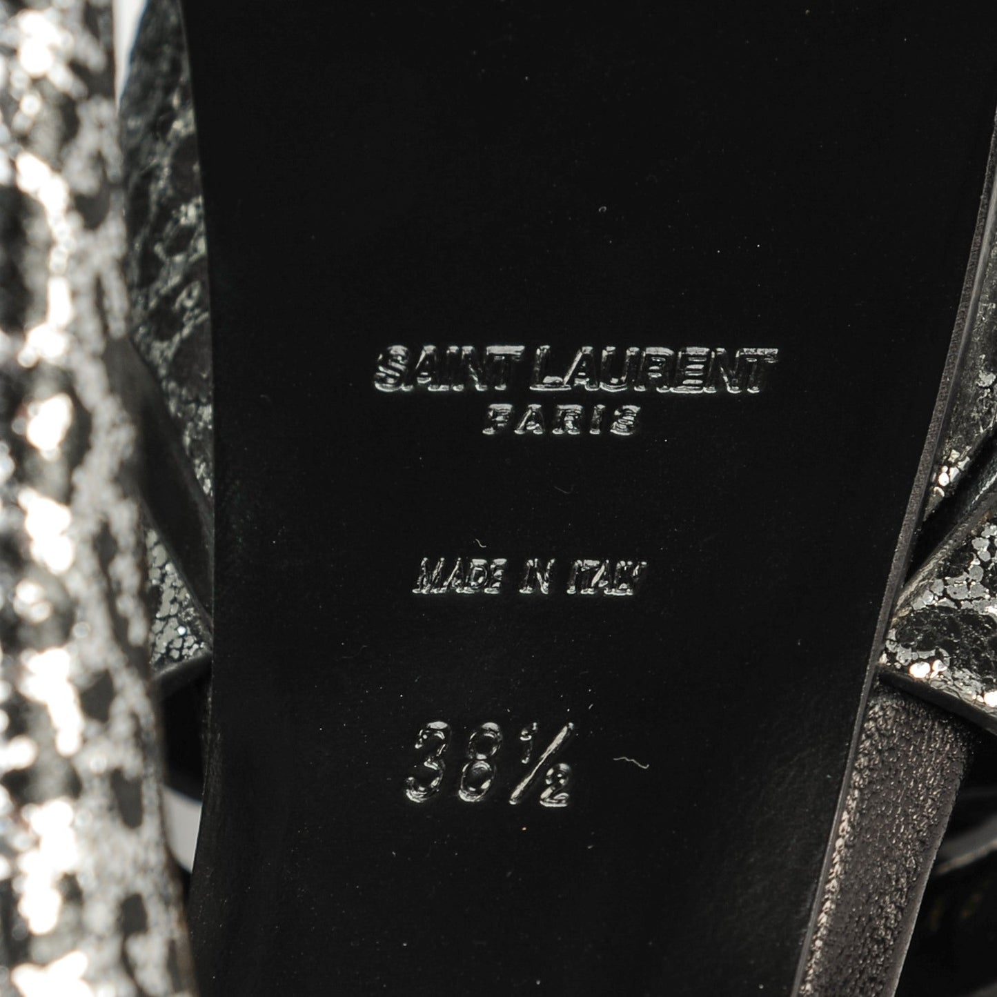 Python Calfskin Embossed Classic Tribute 105 Platform Sandals 38.5 Black Silver