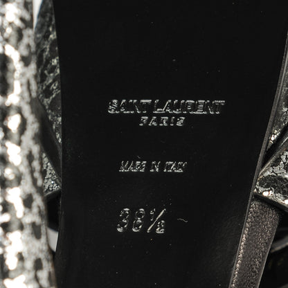 Saint Laurent Python Calfskin Embossed Classic Tribute 105 Platform Sandals 38.5 Black Silver 6 of 7