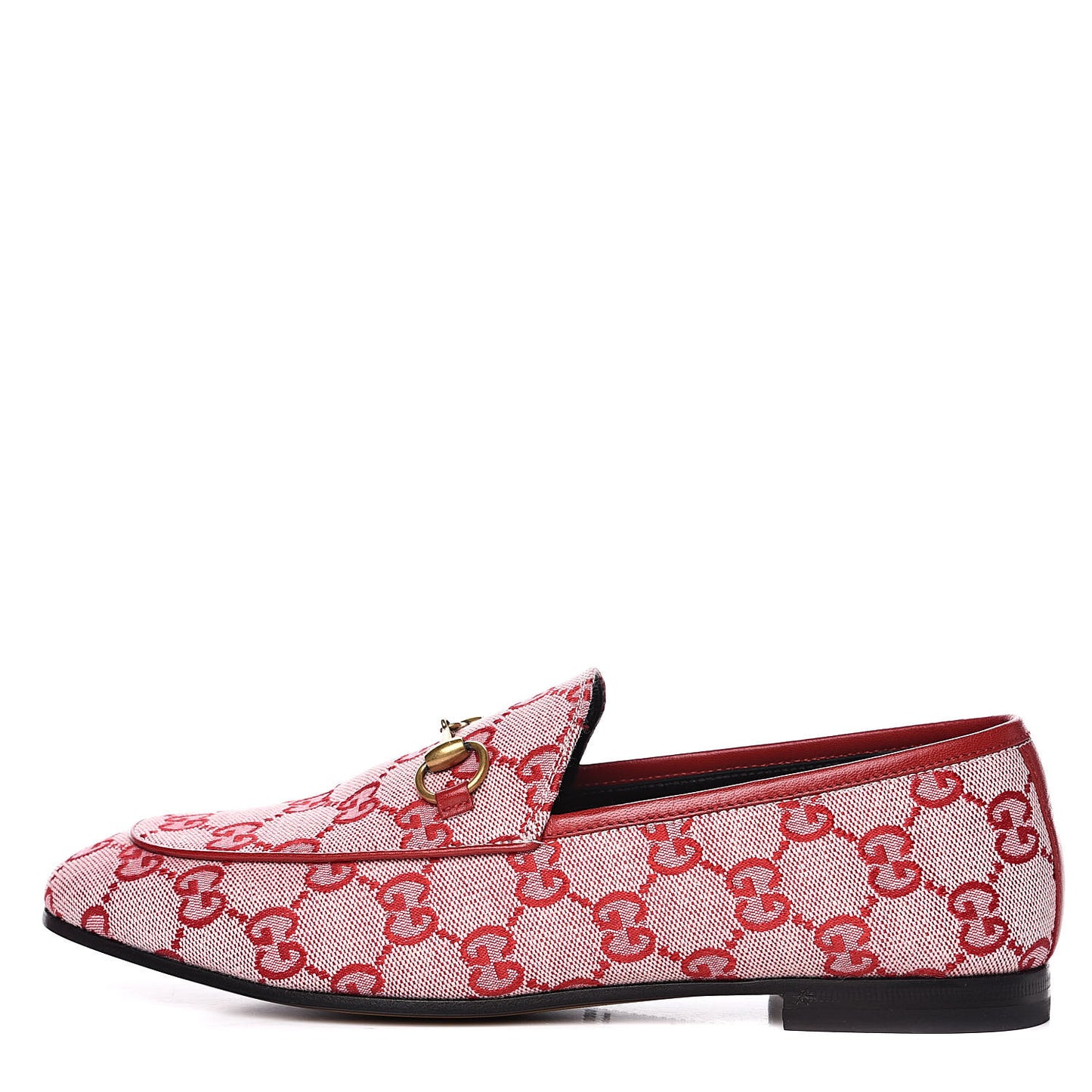 Canvas GG Monogram Horsebit Womens Jordaan Loafers 37.5 Gardenia Hibiscus Red
