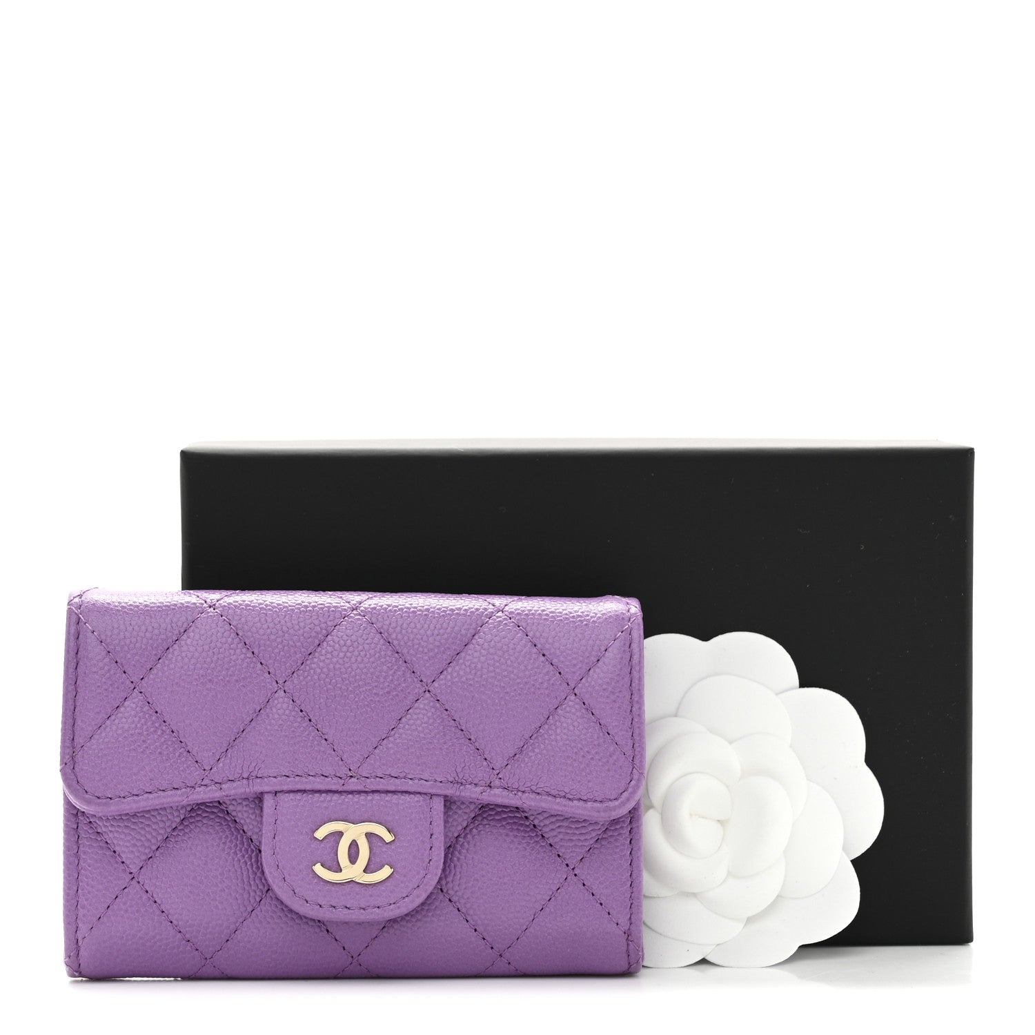 Chanel Caviar Quilted Flap Card Holder Wallet Purple 9 of 9