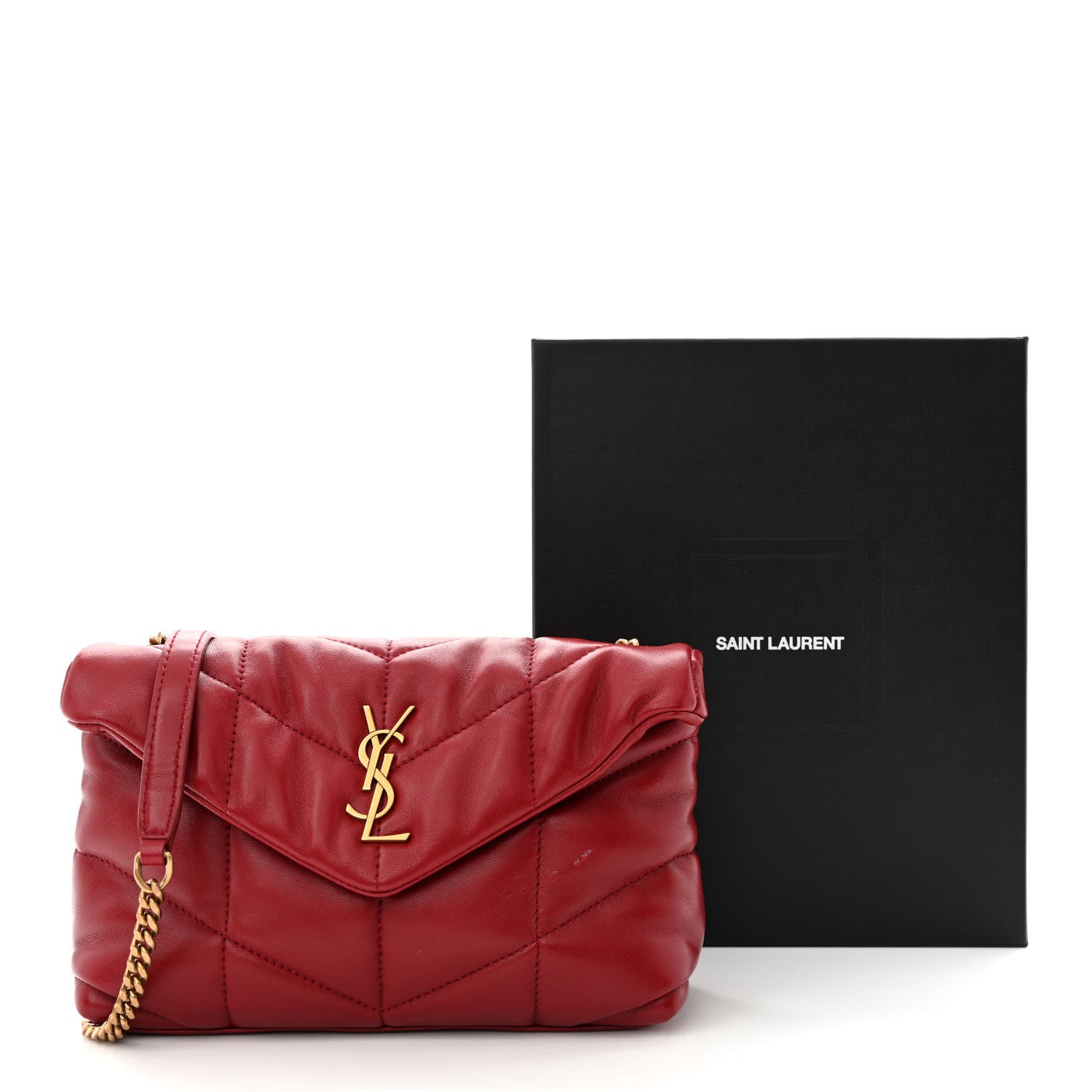 Saint Laurent Lambskin Quilted Toy Loulou Puffer Monogram Chain Satchel Opyum Red 14 of 14