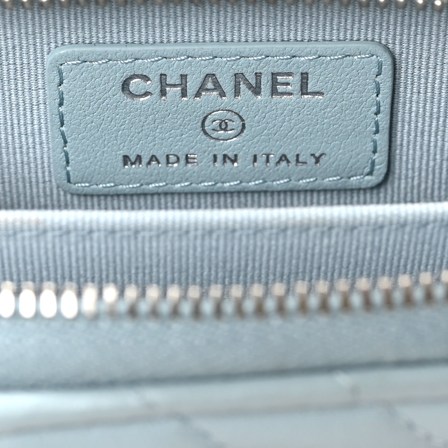 Chanel Lambskin Chevron Quilted Zip Card Holder Light Blue 5 of 6