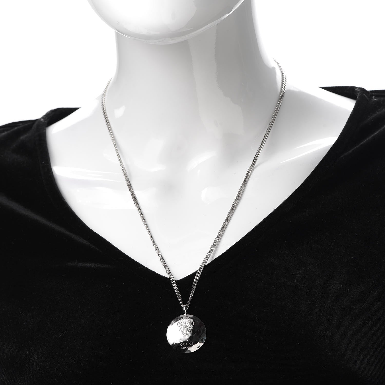 Gucci Sterling Silver Hammered Shield Pendant Necklace 2 of 6